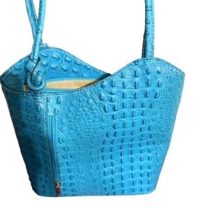 Blue Croc-Texture Tote Bag - Stylish Everyday Shoulder Bag